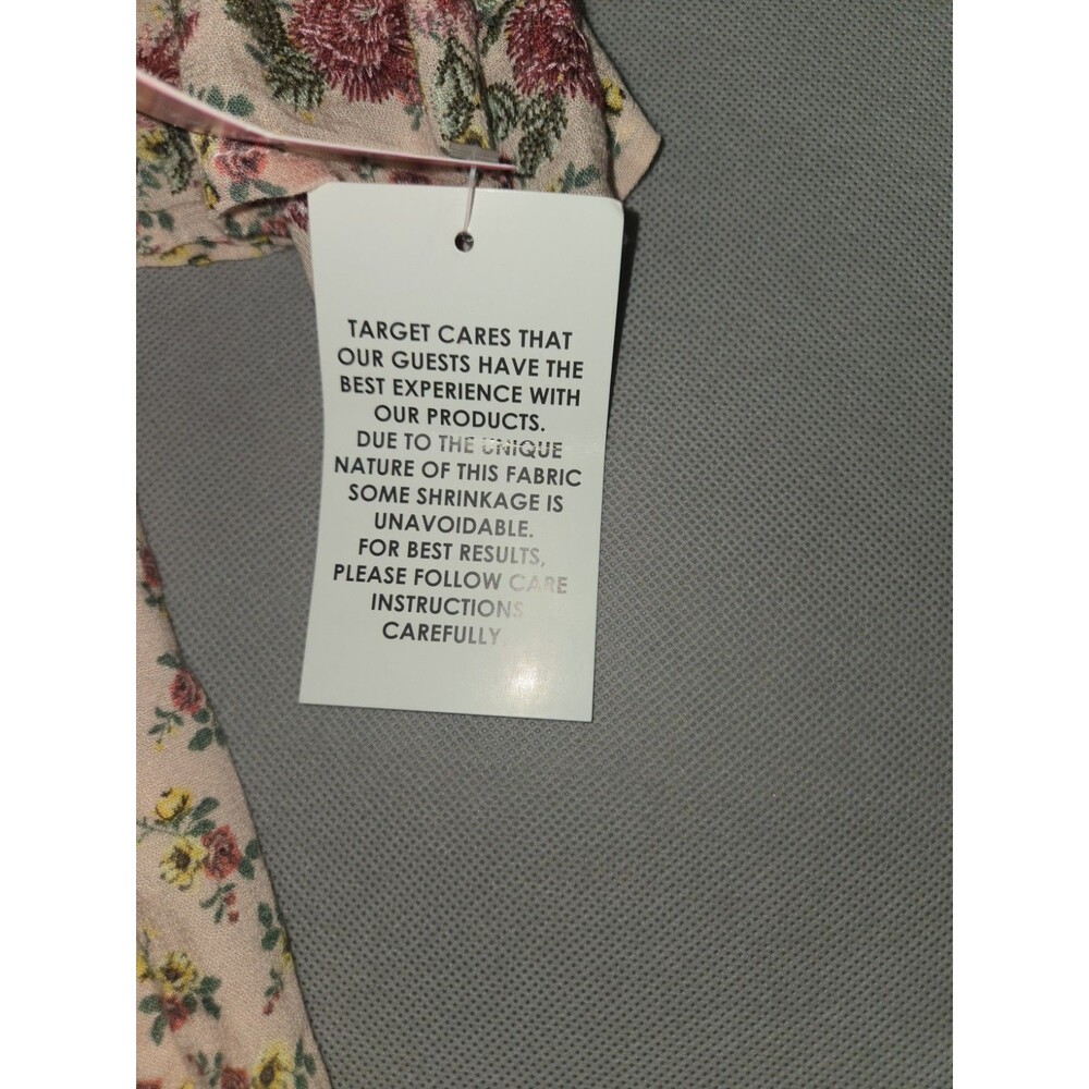 Xhilaration Womens XL Dress Floral NWT Smocked Bell Sleeve Nude Pink Mini Short - Picture 8 of 10